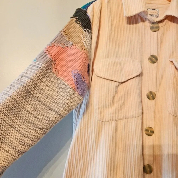 Anthropologie Pilcro Easygoing Shirt Boho Corduroy Knit Women’s Jacket Cream S. - Picture 10 of 16